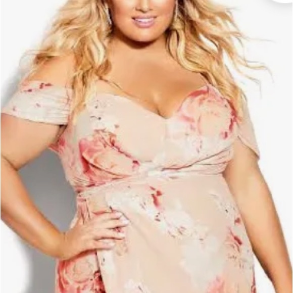 City Chic pink powder Floral ruffle spring Dress Sz 16 new - Picture 2 of 3